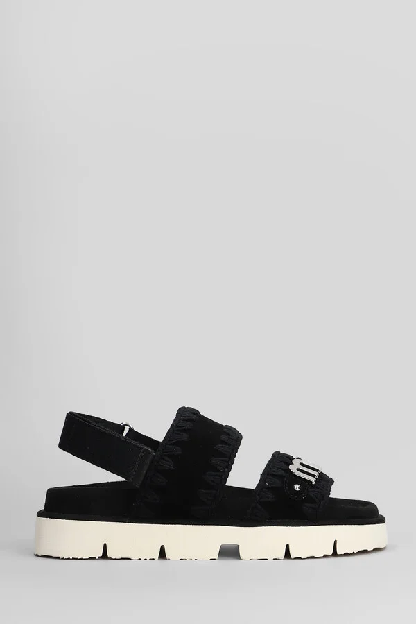 Bio Sandal Flats In Black Suede