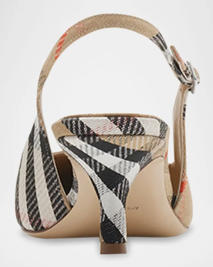 Birdie Metallic Check Slingback Kitten-Heel Pumps - Image 7