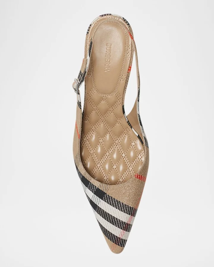 Birdie Metallic Check Slingback Kitten-Heel Pumps - Image 10