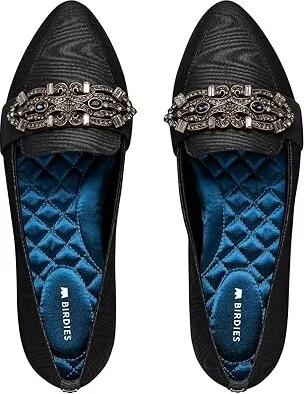 Birdies Blackbird Fabric Flat Women's Flat Shoes Black Moire Brooch : 10.5 M, Polyester/Textile - Image 2