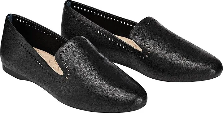 Birdies Starling Leather Laser Cut Flat Women's Shoes Jet Leather Laser Cut : 5 M