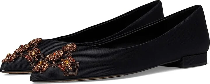 Birdies The Goldfinch 15 Ballet Flat Women's Shoes Black Jeweled Silk : 7 M, Mesh/Rubber/Velvet