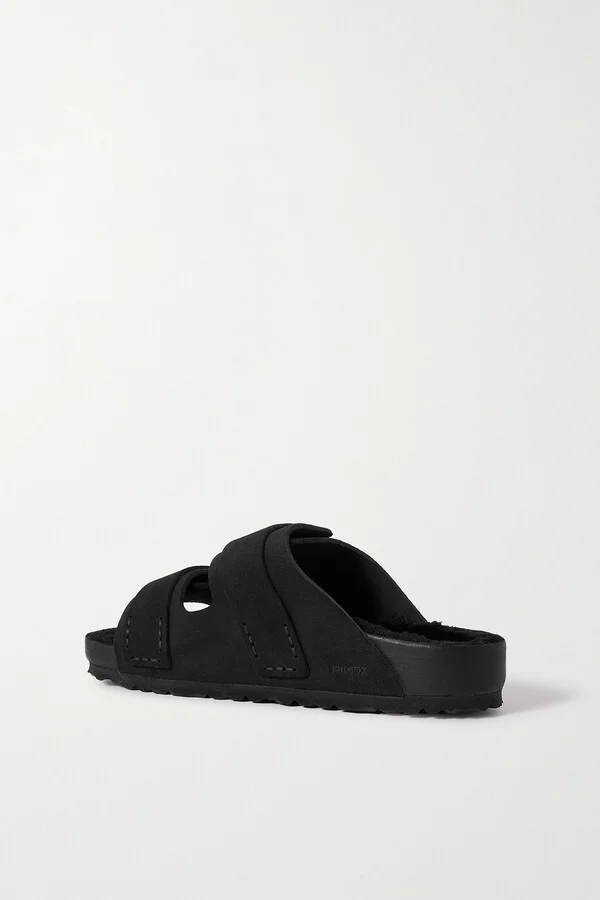 Birkenstock 1774 - + Tekla Uji Shearling-lined Suede Sandals - Black - Image 3