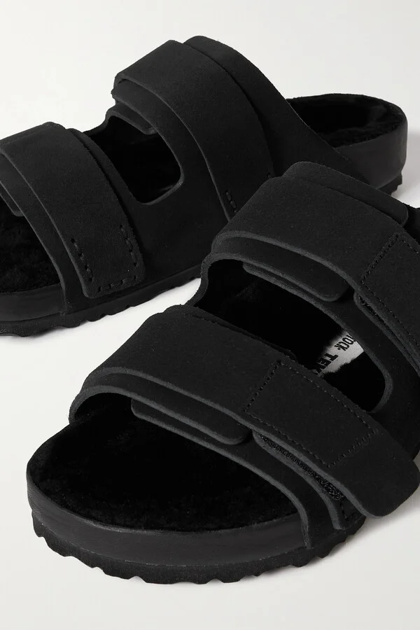 Birkenstock 1774 - + Tekla Uji Shearling-lined Suede Sandals - Black - Image 4