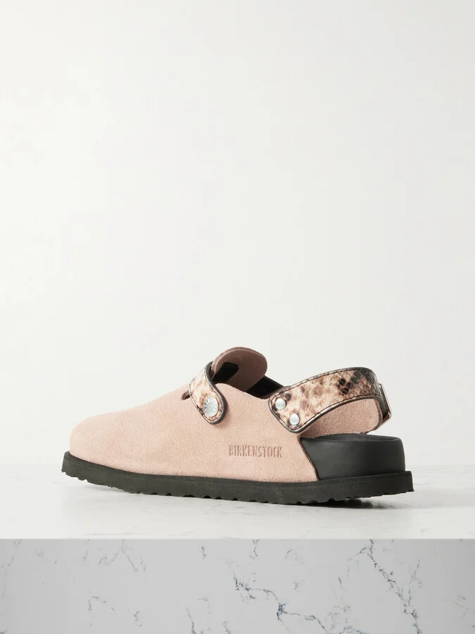 Birkenstock 1774 - Tokio Cazador Snake-effect Leather-trimmed Suede Clogs - Neutrals - Image 3