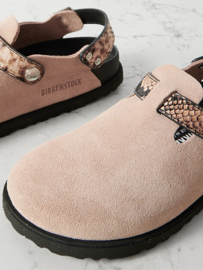 Birkenstock 1774 - Tokio Cazador Snake-effect Leather-trimmed Suede Clogs - Neutrals - Image 4