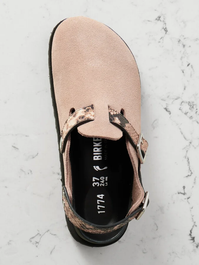 Birkenstock 1774 - Tokio Cazador Snake-effect Leather-trimmed Suede Clogs - Neutrals - Image 5
