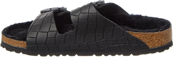 Birkenstock Arizona Bs Narrow Croc-Embossed Leather & Shearling Sandal - Image 2