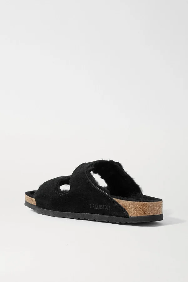 Birkenstock - Arizona Shearling-lined Suede Sandals - Black - Image 3