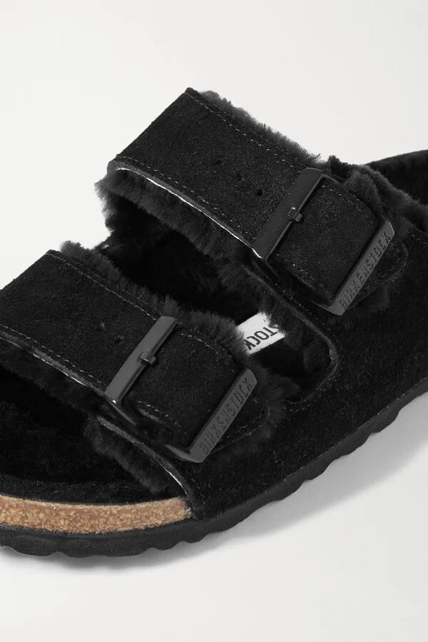 Birkenstock - Arizona Shearling-lined Suede Sandals - Black - Image 4