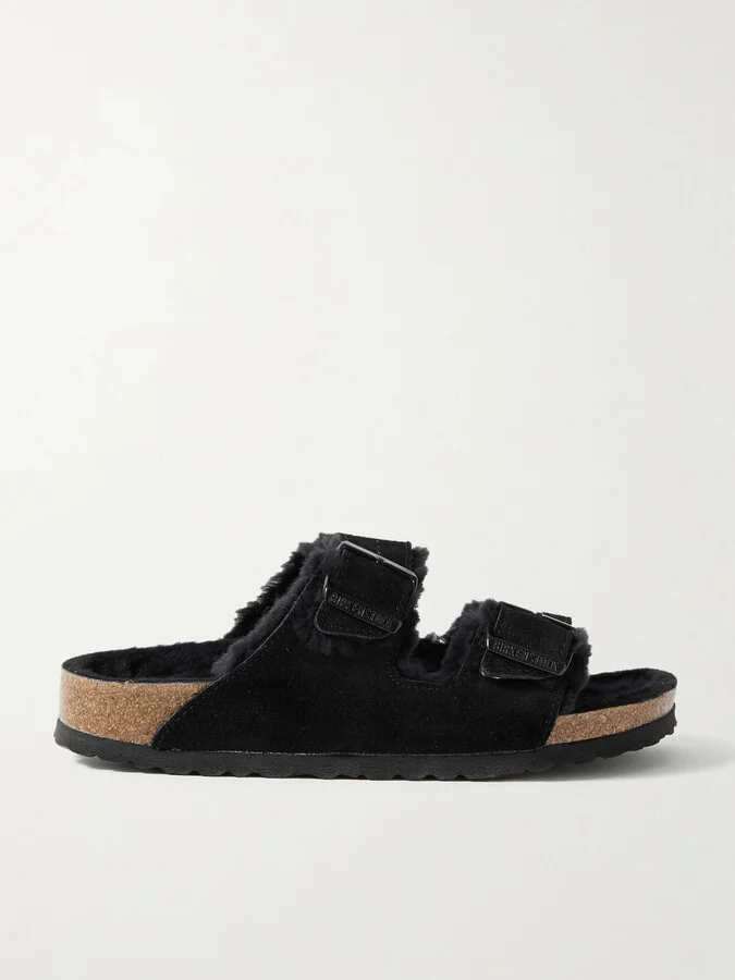 Birkenstock - Arizona Shearling-lined Suede Sandals - Black