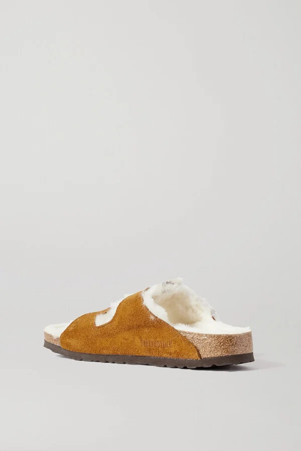 Birkenstock - Arizona Shearling-lined Suede Sandals - Brown - Image 3