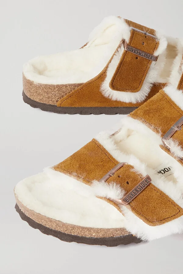 Birkenstock - Arizona Shearling-lined Suede Sandals - Brown - Image 4