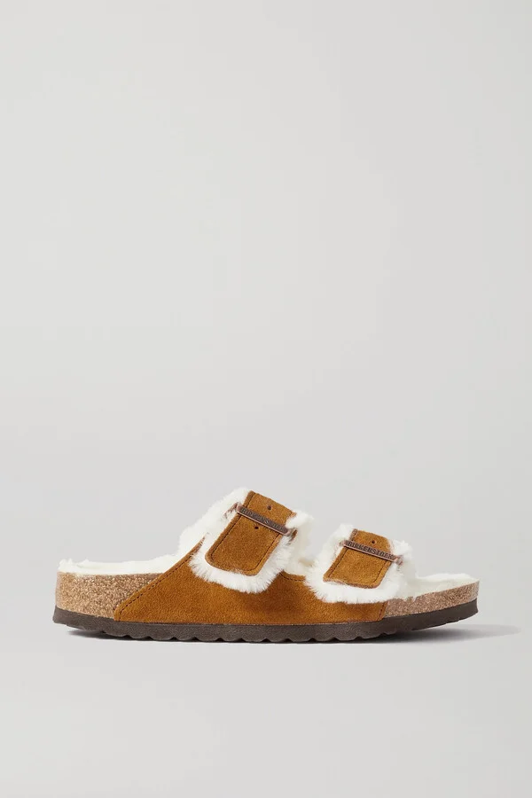 Birkenstock - Arizona Shearling-lined Suede Sandals - Brown