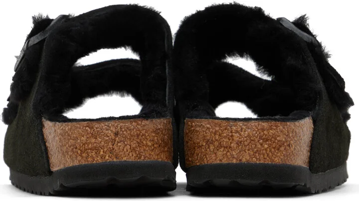 Birkenstock Black Narrow Arizona Shearling Sandals - Image 2