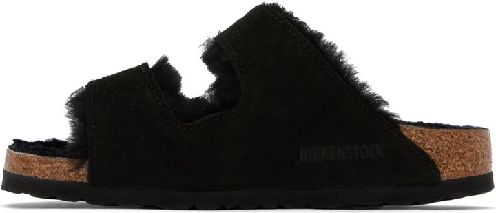 Birkenstock Black Narrow Arizona Shearling Sandals - Image 3
