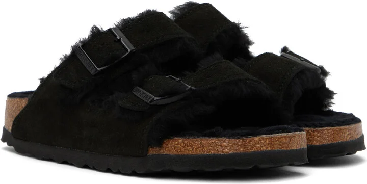 Birkenstock Black Narrow Arizona Shearling Sandals - Image 4