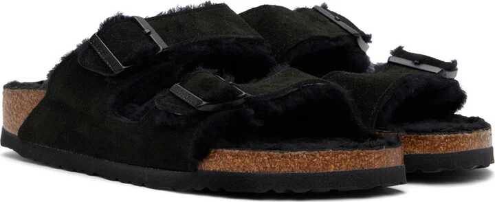 Birkenstock Black Narrow Arizona Shearling Sandals - Image 4