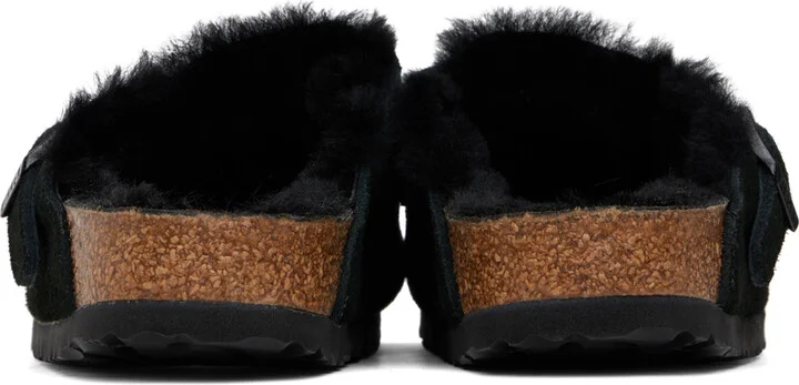 Birkenstock Black Narrow Boston Shearling Slip-On Loafers - Image 2