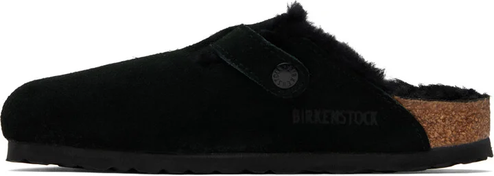 Birkenstock Black Narrow Boston Shearling Slip-On Loafers - Image 3