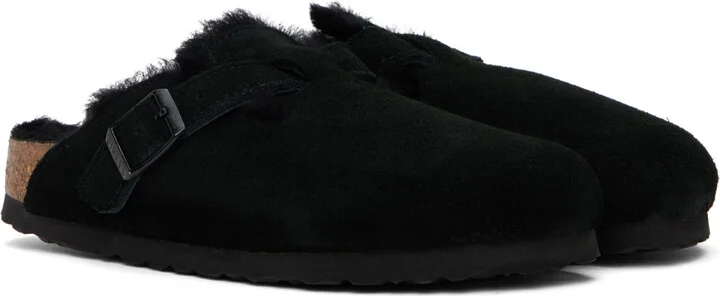 Birkenstock Black Narrow Boston Shearling Slip-On Loafers - Image 4