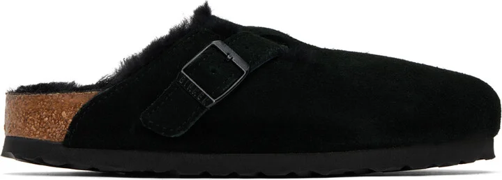 Birkenstock Black Narrow Boston Shearling Slip-On Loafers