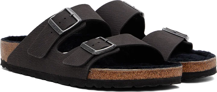 Birkenstock Black Regular Arizona Shearling Sandals - Image 4