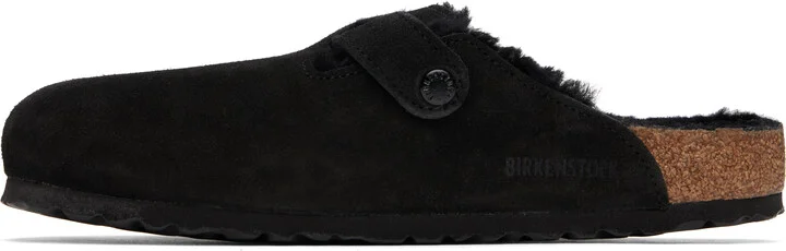 Birkenstock Black Regular Boston Shearling Suede Slip-on Loafers - Image 3