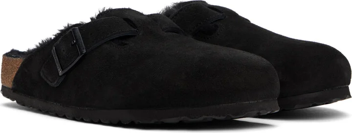 Birkenstock Black Regular Boston Shearling Suede Slip-on Loafers - Image 4