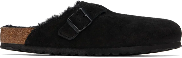 Birkenstock Black Regular Boston Shearling Suede Slip-on Loafers