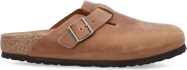 Birkenstock Boston Logo Engraved Buckled Mules