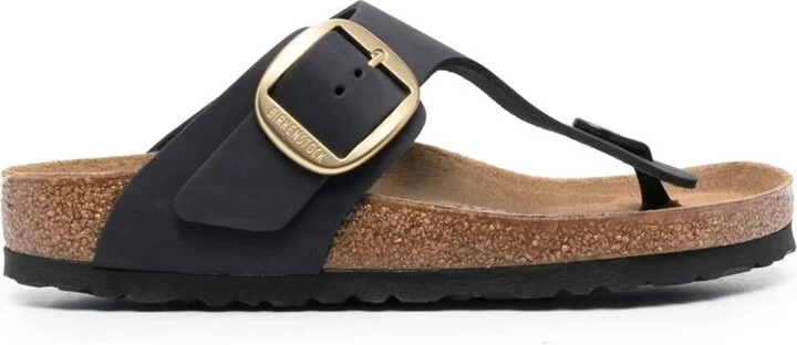 Birkenstock Gizeh Big Buckle Black, Nubuck Leather Shoes