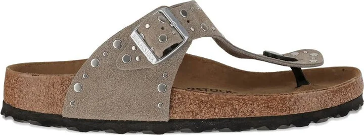 Birkenstock Gizeh Rivet Taupe, Suede Leather Shoes