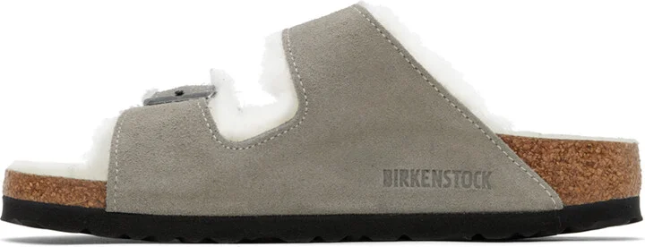 Birkenstock Gray Narrow Arizona Shearling Sandals - Image 3
