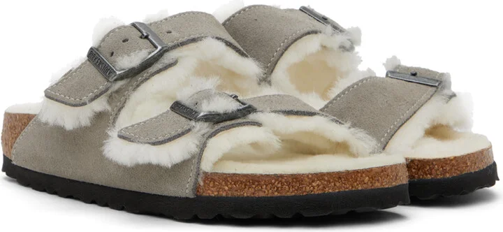 Birkenstock Gray Narrow Arizona Shearling Sandals - Image 4
