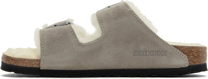 Birkenstock Gray Narrow Arizona Shearling Sandals - Image 3