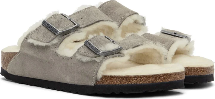 Birkenstock Gray Narrow Arizona Shearling Sandals - Image 4