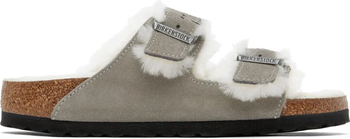 Birkenstock Gray Narrow Arizona Shearling Sandals