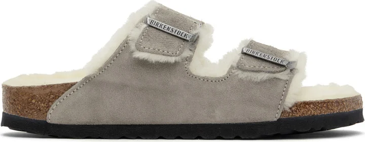 Birkenstock Gray Narrow Arizona Shearling Sandals