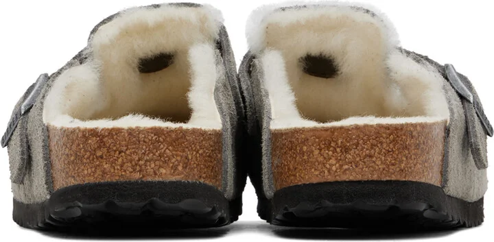Birkenstock Gray Narrow Boston Shearling Loafers - Image 2