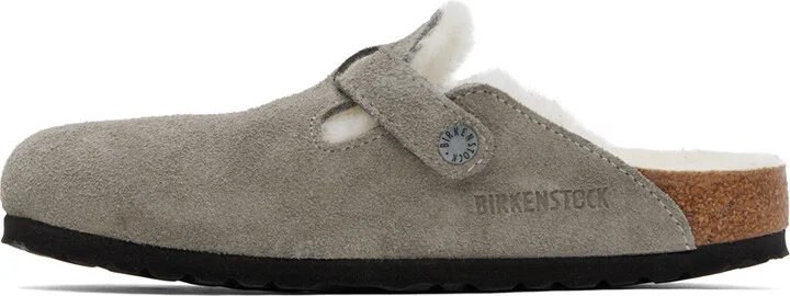 Birkenstock Gray Narrow Boston Shearling Loafers - Image 3