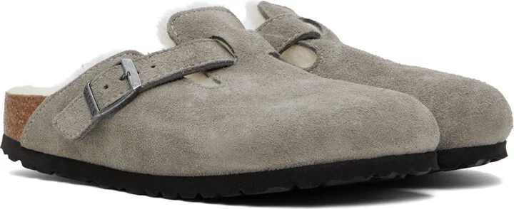 Birkenstock Gray Narrow Boston Shearling Loafers - Image 4