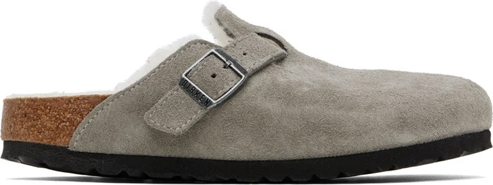 Birkenstock Gray Narrow Boston Shearling Loafers