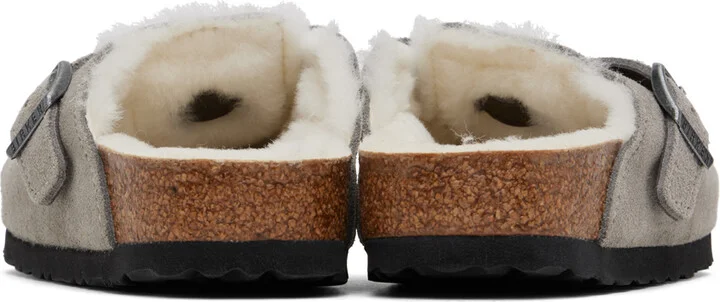 Birkenstock Gray Regular Boston Shearling Slip-On Loafers - Image 2