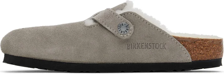 Birkenstock Gray Regular Boston Shearling Slip-On Loafers - Image 3
