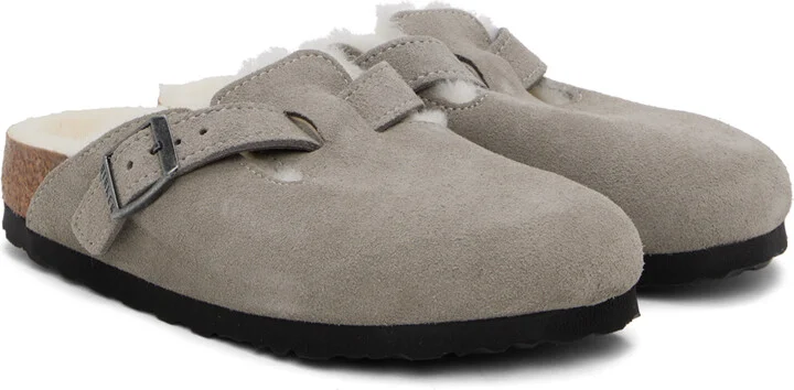 Birkenstock Gray Regular Boston Shearling Slip-On Loafers - Image 4