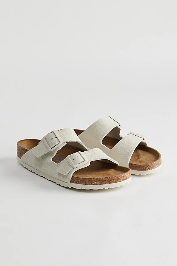 Birkenstock Men's Arizona Soft Footbed Suede Sandal in Antique White - Image 2