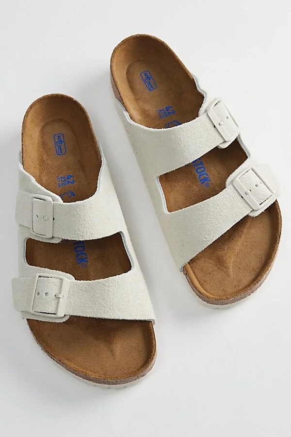 Birkenstock Men's Arizona Soft Footbed Suede Sandal in Antique White - Image 4