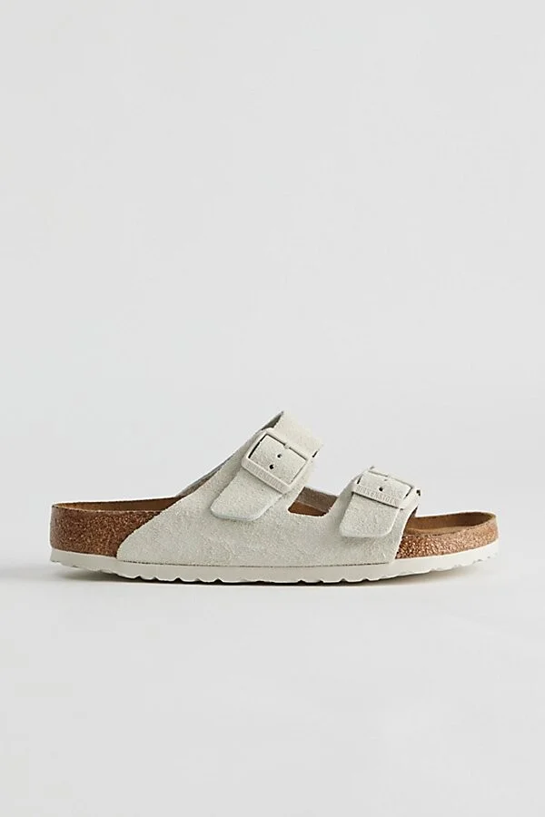 Birkenstock Men's Arizona Soft Footbed Suede Sandal in Antique White