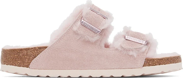 Birkenstock Pink Narrow Arizona Shearling Sandals